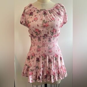LoveShackFancy Smocked Waist Tie Back Mini Dress